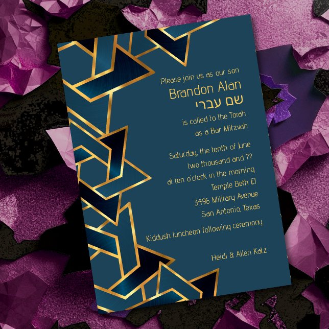 Invitation Bar Mitzvah Gold Navy étoile bleue de David (Créateur téléchargé)
