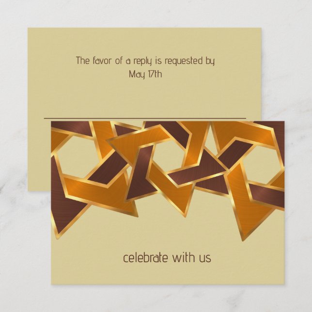 Invitation Bar Mitzvah Gold Orange étoile Brown de David (Devant / Derrière)