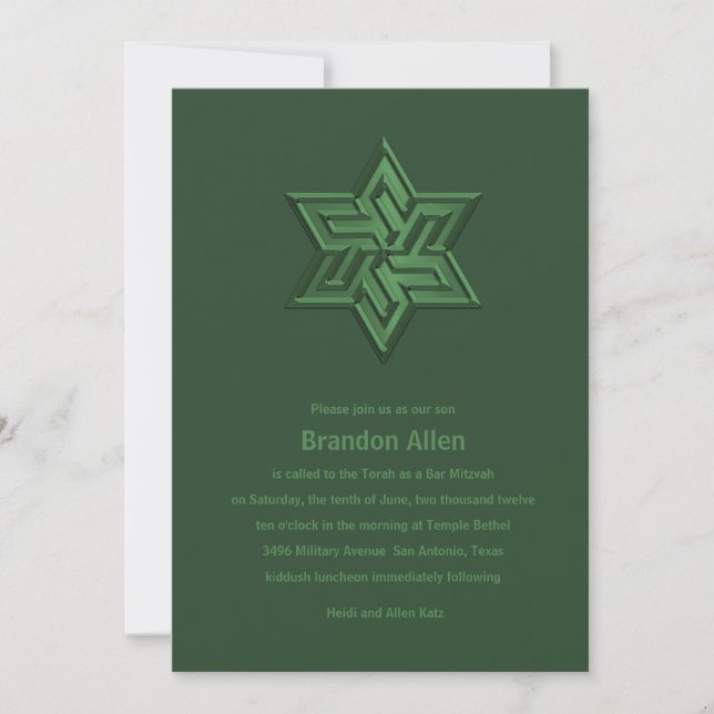 Invitation Bar Mitzvah Green Tones Star de David (Devant)