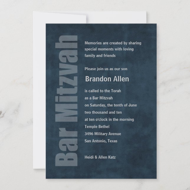 Invitation Bar Mitzvah Grunge Blue (Devant)