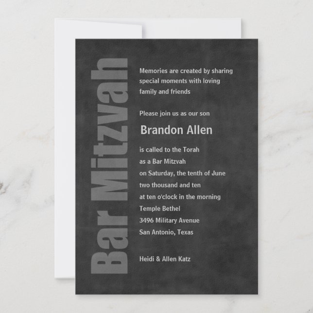 Invitation Bar Mitzvah Grunge Charcoal (Devant)