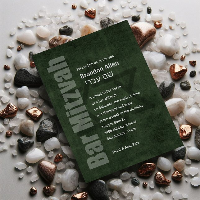 Invitation Bar Mitzvah Grunge Green (Créateur téléchargé)