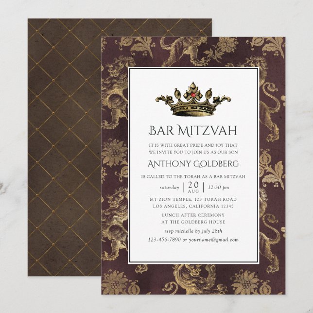 Invitation Bar Mitzvah Héraldique Vintage (Devant / Derrière)