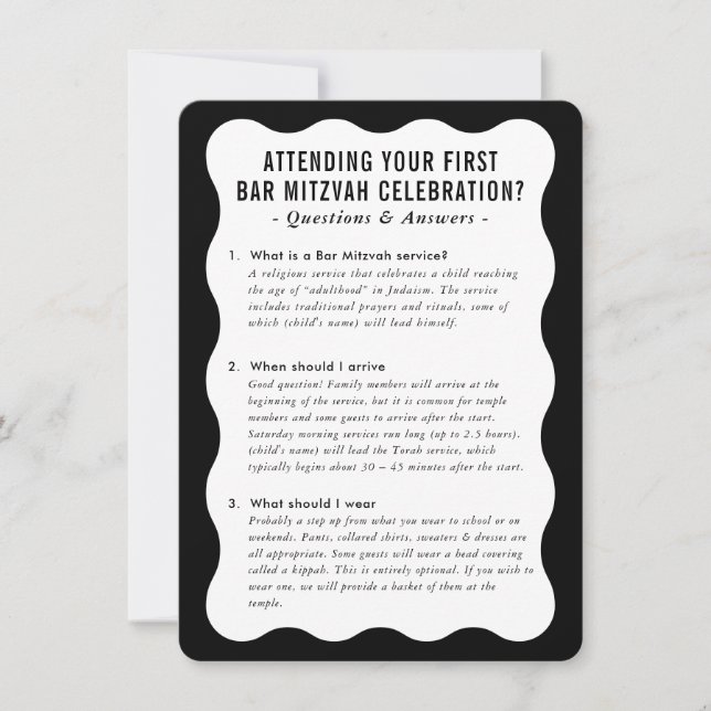 Invitation BAR MITZVAH informations de service conseil noir b (Devant)