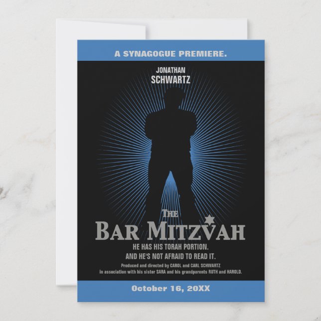 Invitation Bar Mitzvah Invitation Black Navy Blue (Devant)