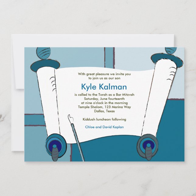 Invitation Bar Mitzvah Kyle Torah Blue (Devant)