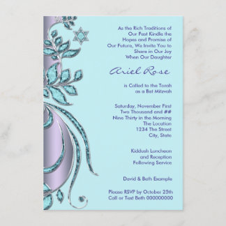 Invitation Bar Mitzvah lavande violet et bleu sarcelle