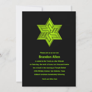 Invitation Bar Mitzvah Lime Green sur Black, Étoile de David