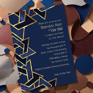 Invitation Bar Mitzvah Marine Blue Gold Star de David