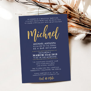Invitation Bar Mitzvah marine moderne + or MICHAEL
