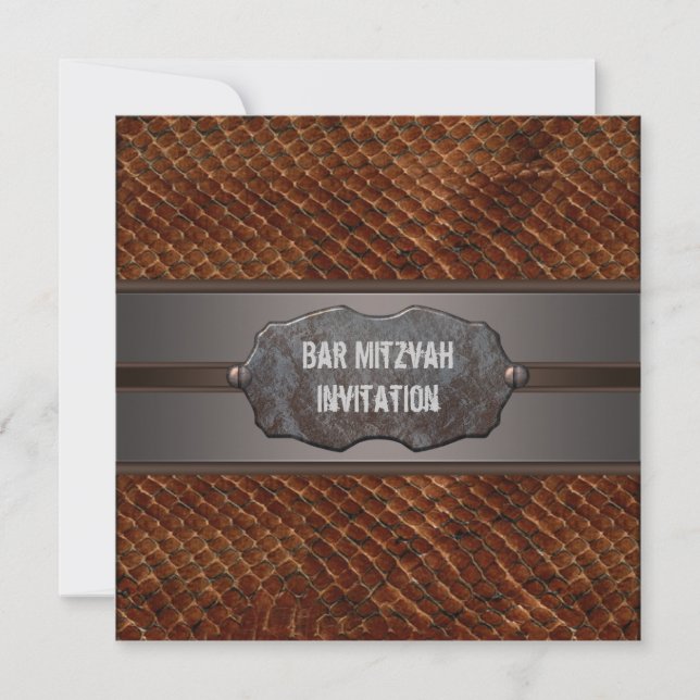 Invitation Bar Mitzvah Marron Cuir Brun Rustique (Devant)
