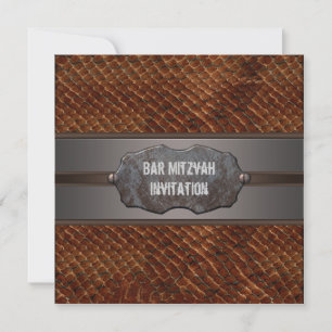 Invitation Bar Mitzvah Marron Cuir Brun Rustique