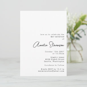 Invitation Bar Mitzvah Minimaliste Moderne Noir et Blanc