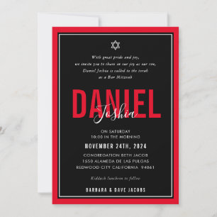 Invitation BAR MITZVAH moderne athlétique audacieux rouge rou