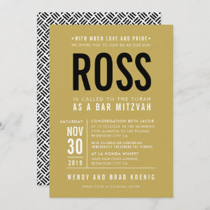 Invitation BAR MITZVAH moderne audace type bloc d'or plat noi