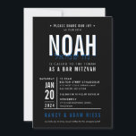 Invitation BAR MITZVAH moderne bold bloc royal bleu noir<br><div class="desc">par kat massard >>> WWW.SIMPLYSWEETPAPERIE.COM << - - - - - - - - - - - - - CONTACTEZ-MOI pour aider à équilibrer votre type à la perfection Aimez le design, mais souhaitez voir quelques changements - un autre jeu de couleurs, un autre produit, ajoutez une photo ou adapté...</div>