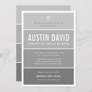 Invitation BAR MITZVAH moderne dégradé gris moyen gris gris m
