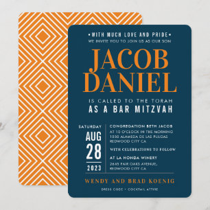 Invitation BAR MITZVAH moderne empilement géométrique bleu or