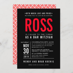 Invitation BAR MITZVAH moderne en caractères gras rouge noir
