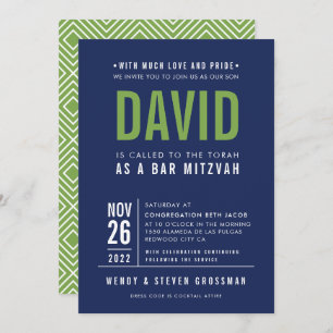 Invitation BAR MITZVAH moderne en gras type bloc bleu marine