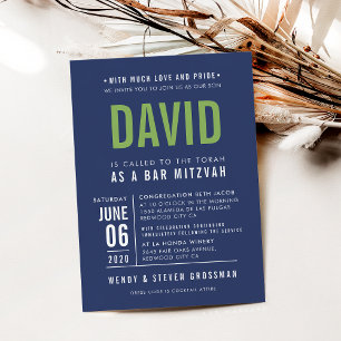 Invitation BAR MITZVAH moderne en gras type bloc bleu marine 