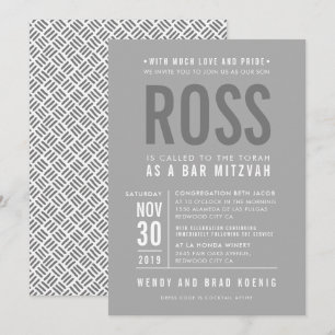 Invitation BAR MITZVAH moderne en gras type bloc gris gris mo