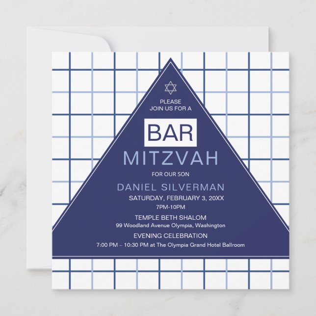 Invitation Bar Mitzvah Moderne Géométrique (Devant)