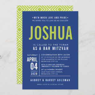 Invitation BAR MITZVAH moderne géométrique type royal bleu ch