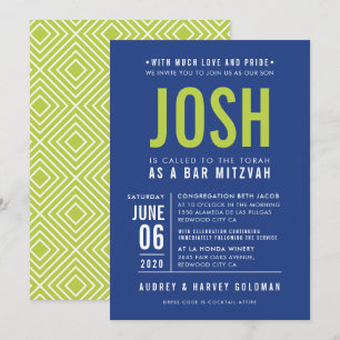 Invitation BAR MITZVAH moderne géométrique type royal bleu ch