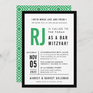 Invitation BAR MITZVAH moderne géométrique vert kelly noir