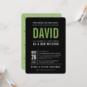 Invitation BAR MITZVAH moderne gras type bloc noir vert