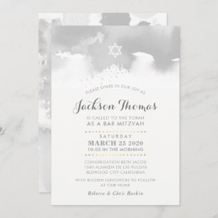 Invitation BAR MITZVAH moderne gris pâle gris aquarelle