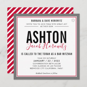Invitation BAR MITZVAH moderne masculin rouge noir sport Invi