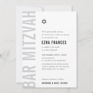 Invitation BAR MITZVAH moderne minima audace garçon monochrom