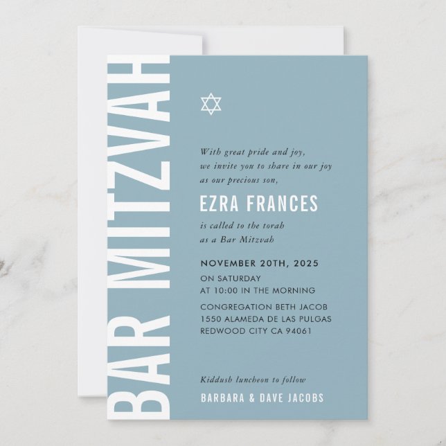 Invitation BAR MITZVAH moderne minimaliste audacieux garçon b (Devant)