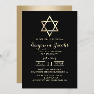 Invitation Bar Mitzvah moderne Noir & Or Juif