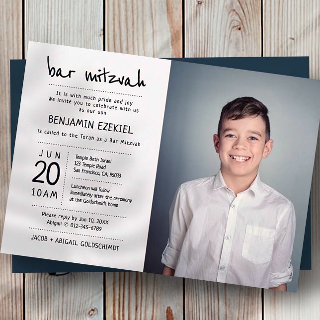 Invitation Bar Mitzvah Moderne + photo personnalisée minimali (Créateur téléchargé)