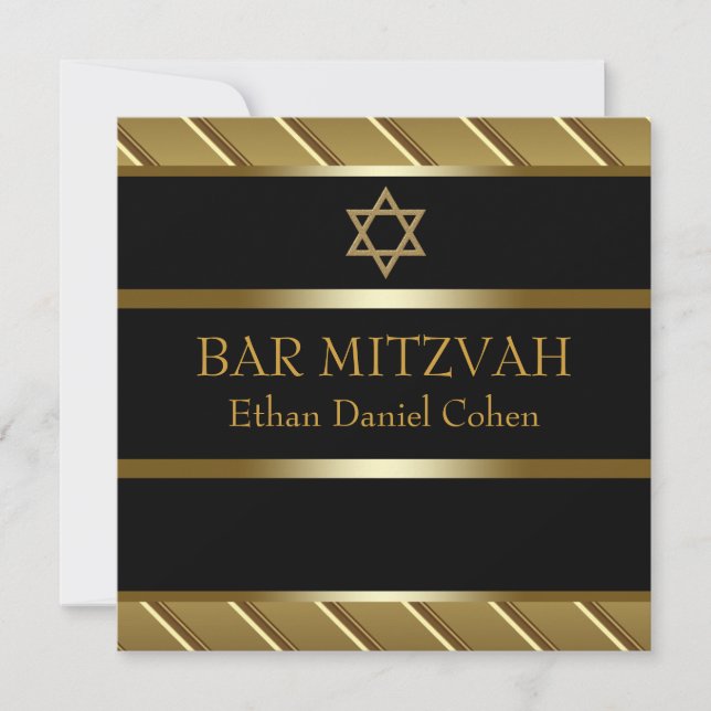 Invitation Bar Mitzvah noir et or (Devant)