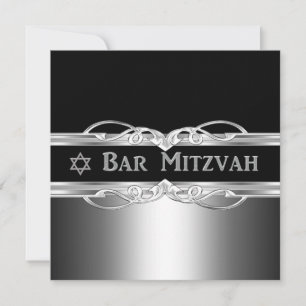 Invitation Bar Mitzvah Noir Métal Argenté Garçon