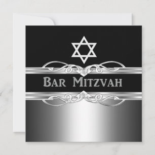 Invitation Bar Mitzvah Noir Métal Argenté Garçon 2