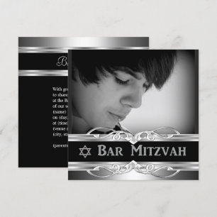 Invitation Bar Mitzvah Noir Métal Argenté homme 2