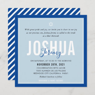 Invitation BAR MITZVAH nom moderne canard oeuf bleu royal