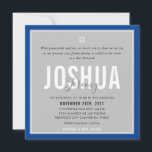Invitation BAR MITZVAH nom moderne gris bleu royal<br><div class="desc">par kat massard >>> kat@simplysweetPAPERIE.com <<< CONTACTEZ-MOI pour un libellé personnalisé ou pour ajouter des lignes en hébreu Aimez le design, mais souhaitez voir quelques changements - un autre jeu de couleurs, un autre produit, ajoutez une photo ou adapté pour une occasion différente - pas de souci contactez-moi - Je...</div>