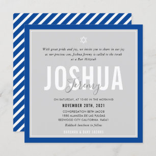 Invitation BAR MITZVAH nom moderne gris bleu royal