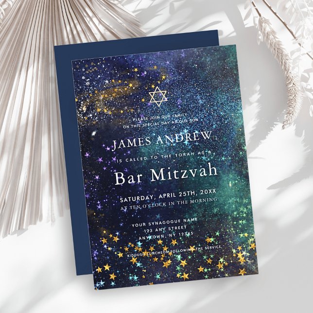 Invitation Bar Mitzvah Nuit Céleste Galaxie Étoilée (Créateur téléchargé)