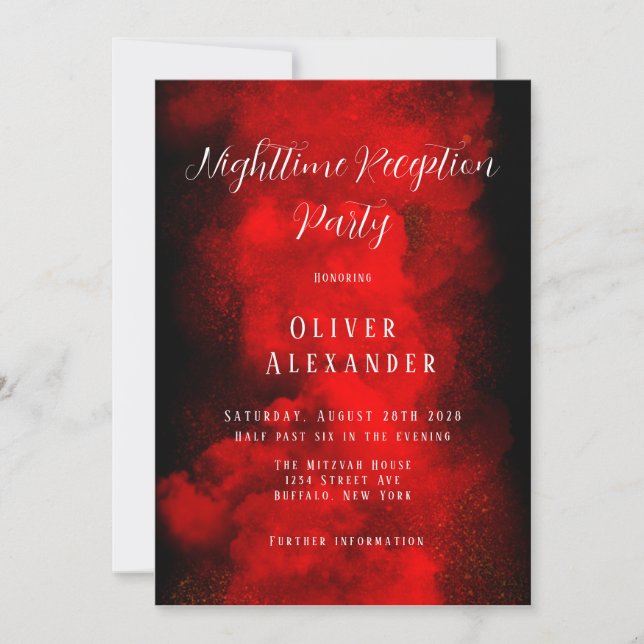 Invitation Bar Mitzvah Nuit Réception Rouge Noir Dans (Devant)