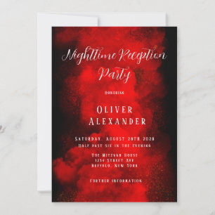 Invitation Bar Mitzvah Nuit Réception Rouge Noir Dans