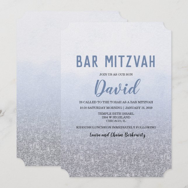 Invitation Bar Mitzvah ombré bleu (Devant / Derrière)