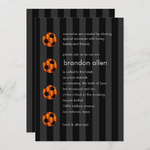 Invitation Bar Mitzvah Orange et Black Soccer Ball