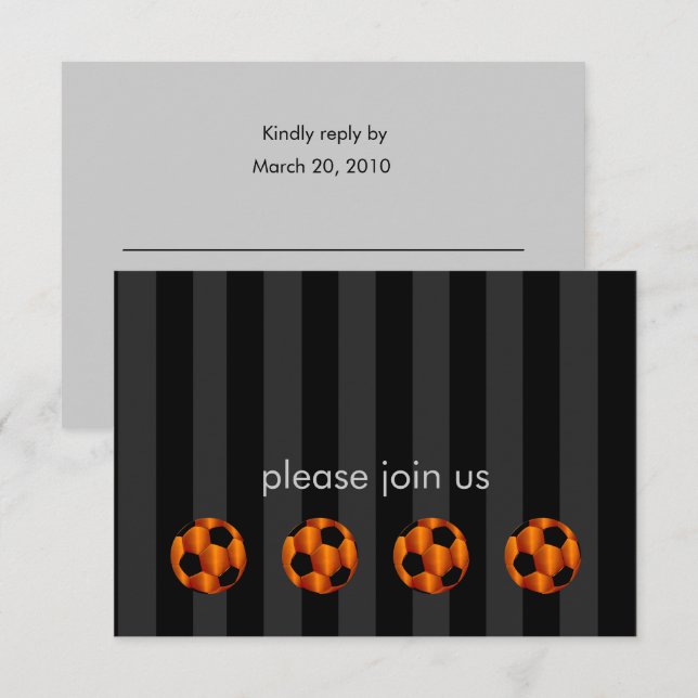 Invitation Bar Mitzvah Orange et Black Soccer Ball (Devant / Derrière)